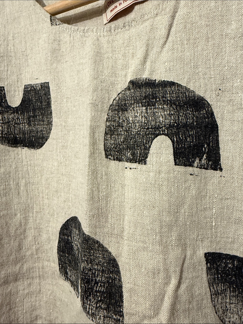 Love To Love You Linen Top Blouse with Hand Printed Rainbows Made in PDX M - Picture 3 of 3